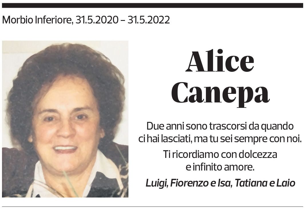 Annuncio funebre Alice Canepa