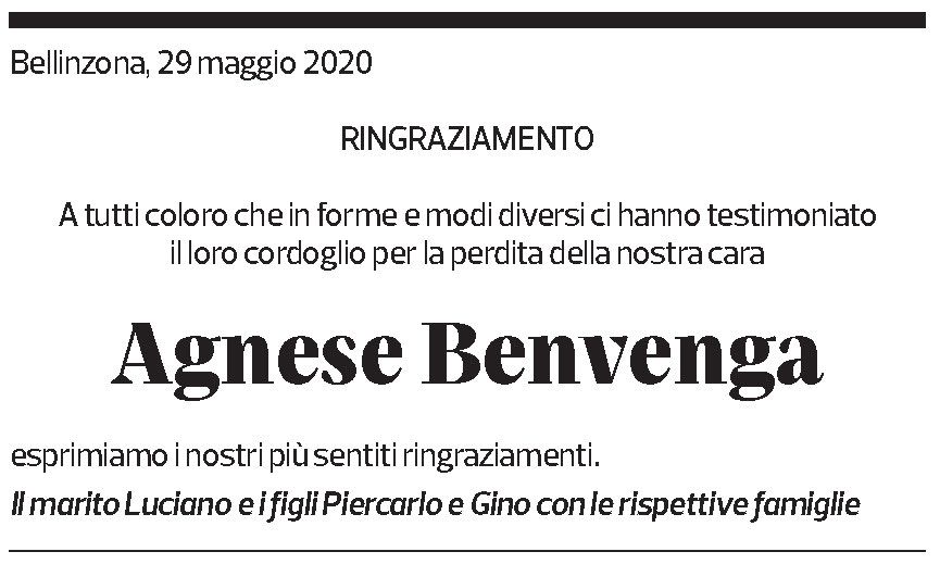 Annuncio funebre Agnese Benvega