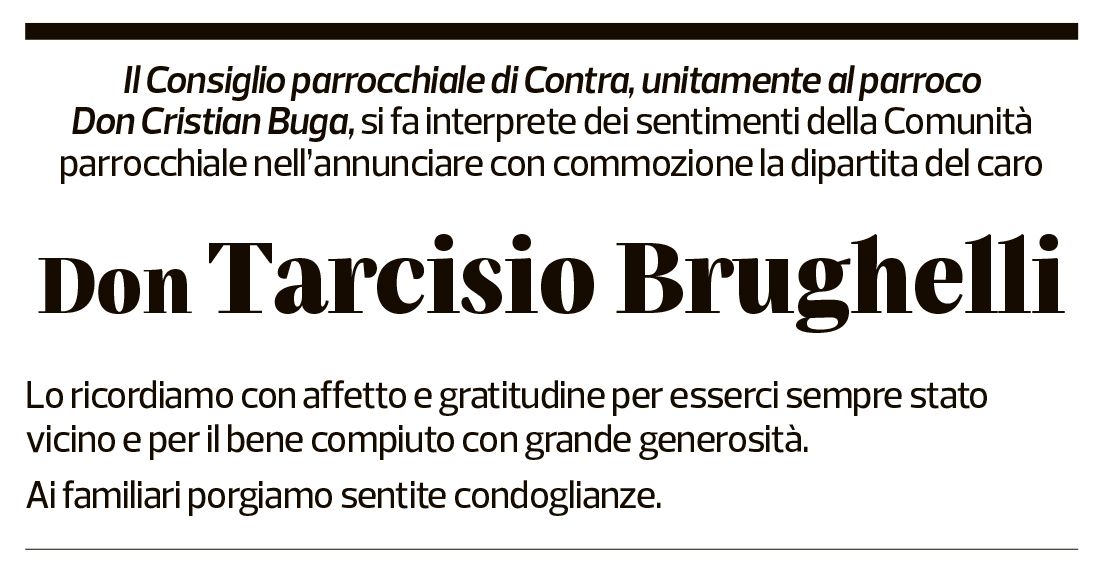 Annuncio funebre Tarcisio Brughelli