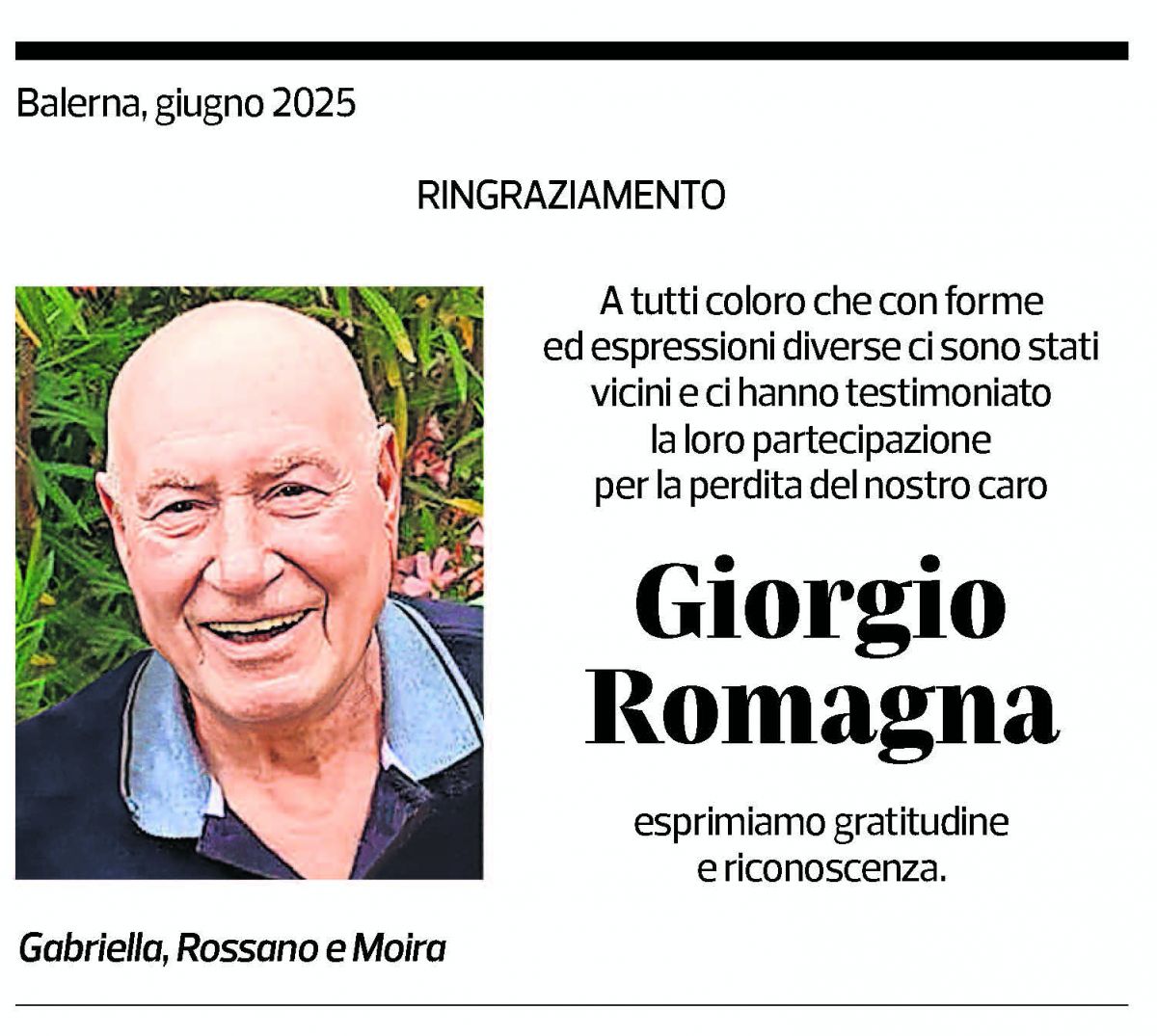 Annuncio funebre Giorgio Romagna