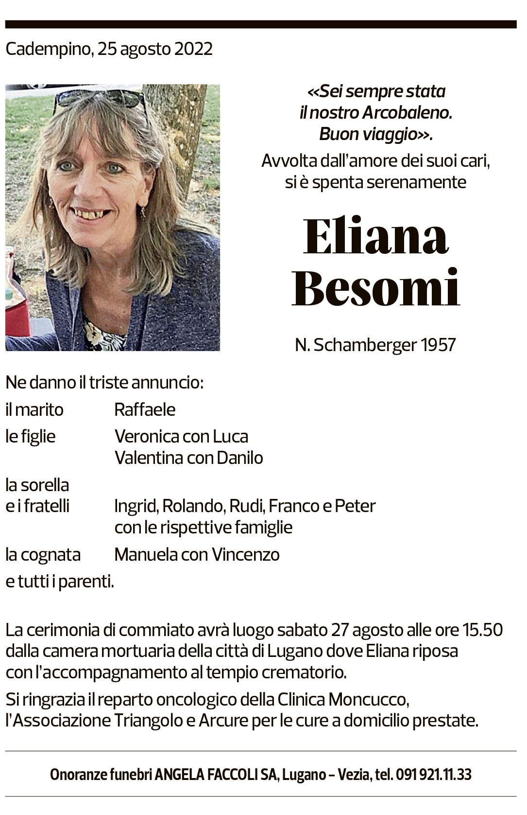 Annuncio funebre Eliana Besomi