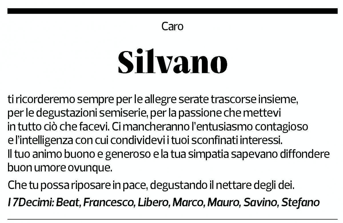 Annuncio funebre Silvano Parini