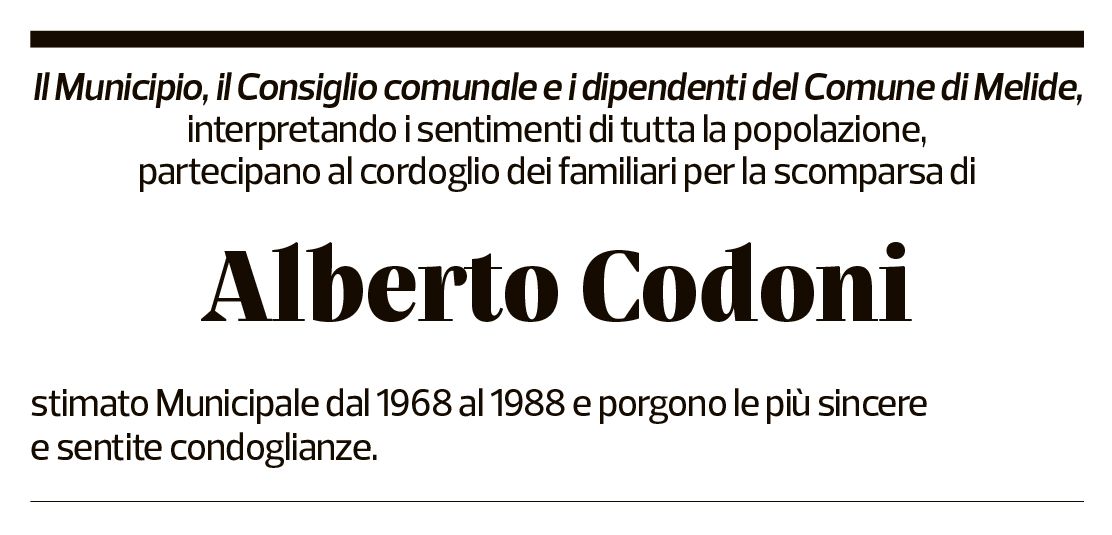 Annuncio funebre Alberto Codoni