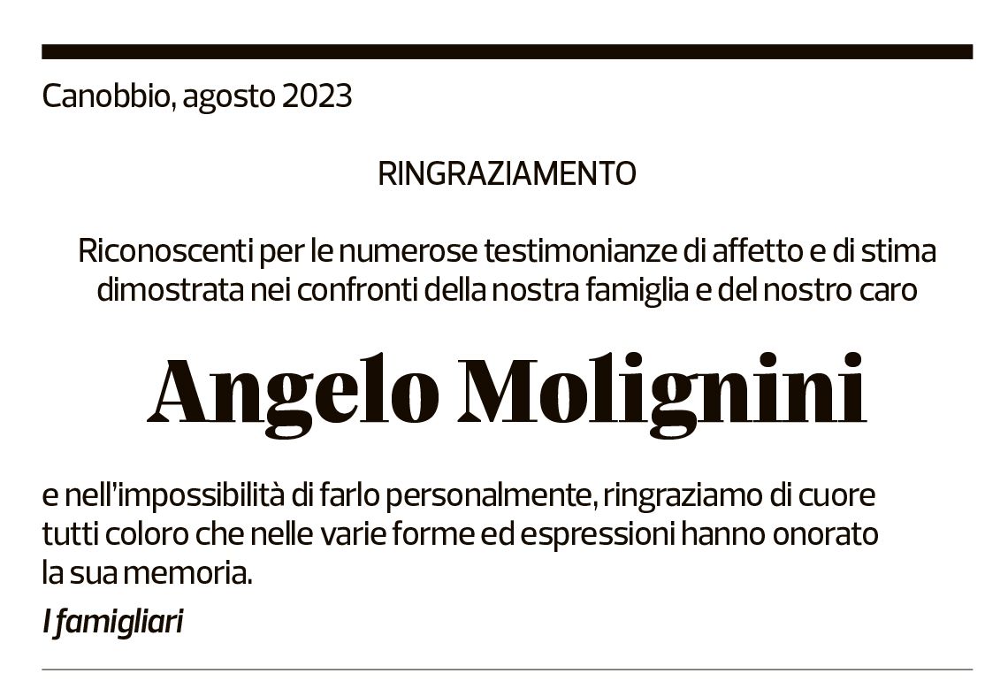 Annuncio funebre Angelo Molignini