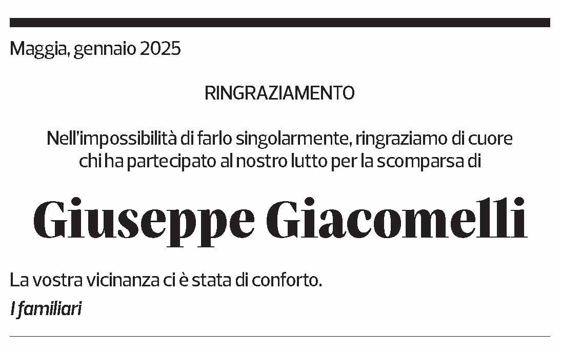 Annuncio funebre Giuseppe Giacomelli