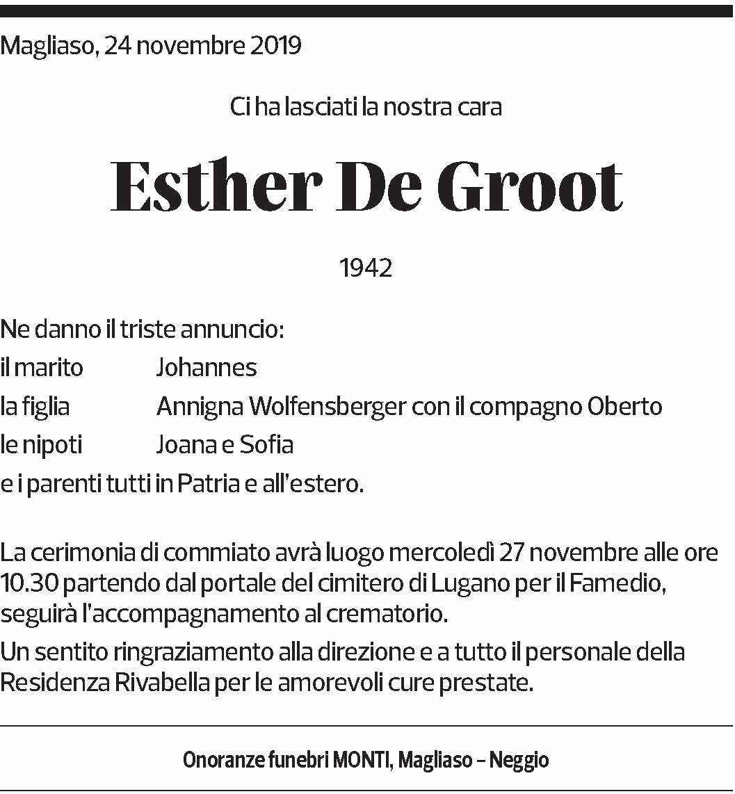 Annuncio funebre Esther De Groot