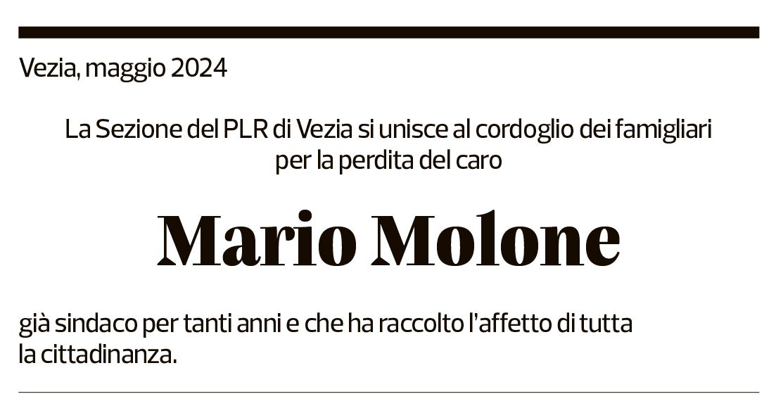 Annuncio funebre Mario Molone