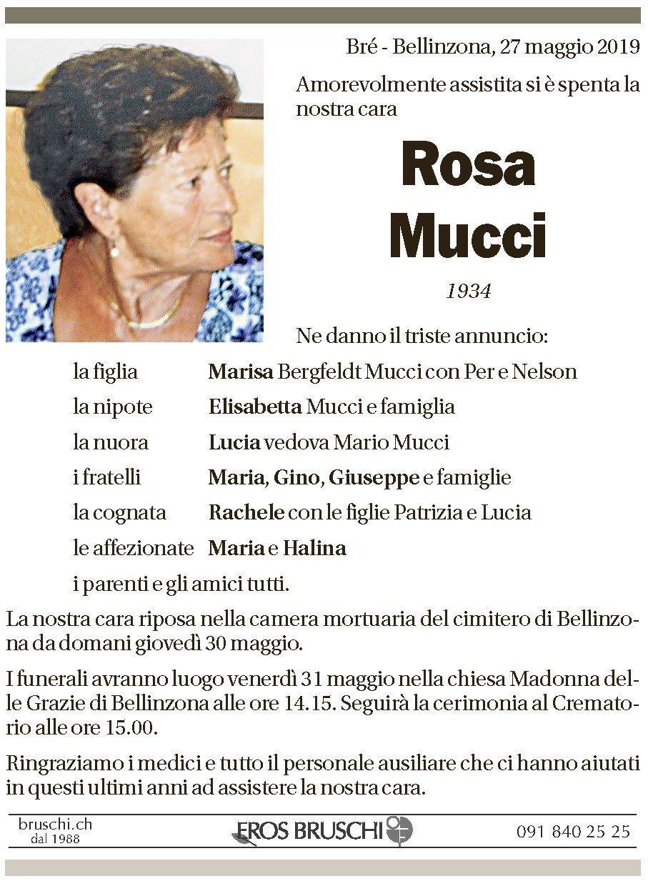 Annuncio funebre Rosa Mucci