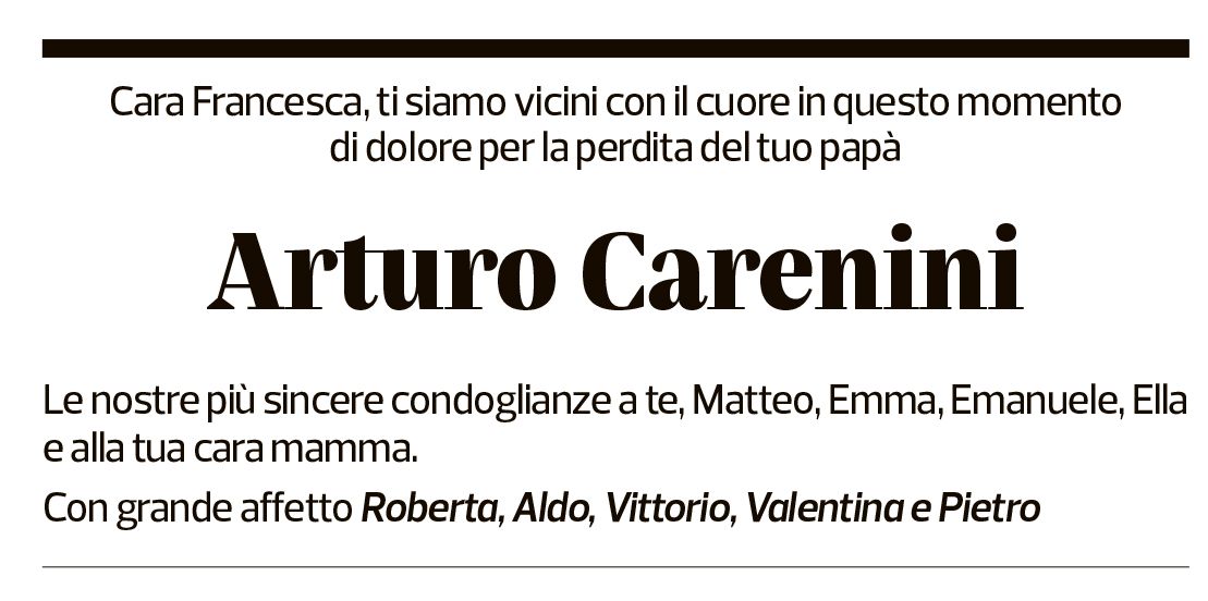 Annuncio funebre Arturo Carenini