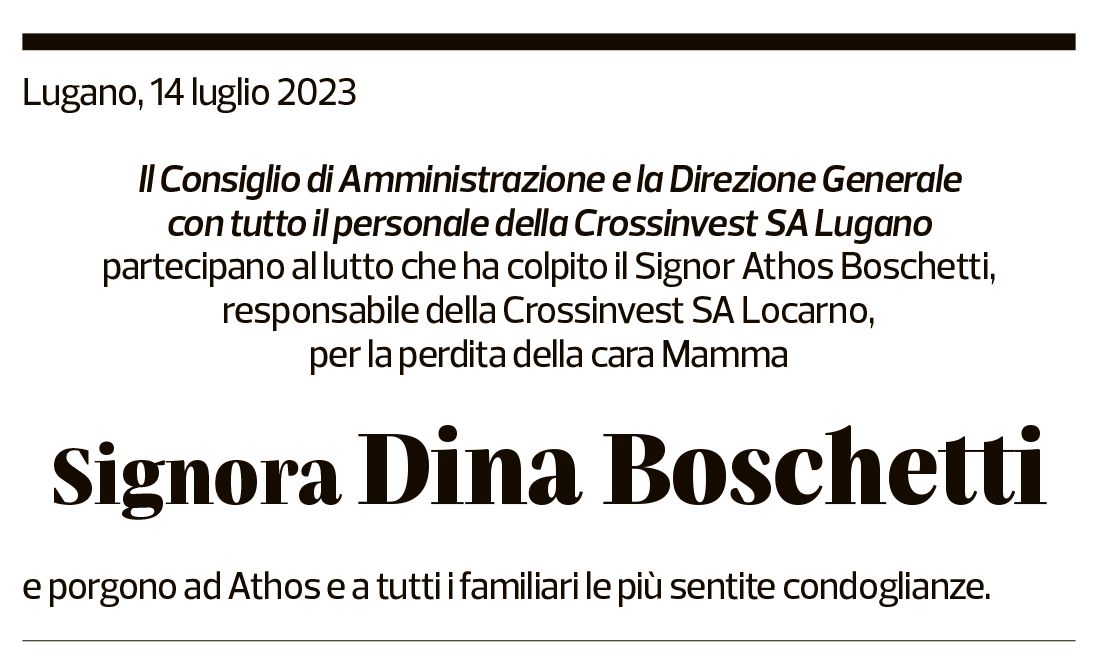 Annuncio funebre Dina Boschetti