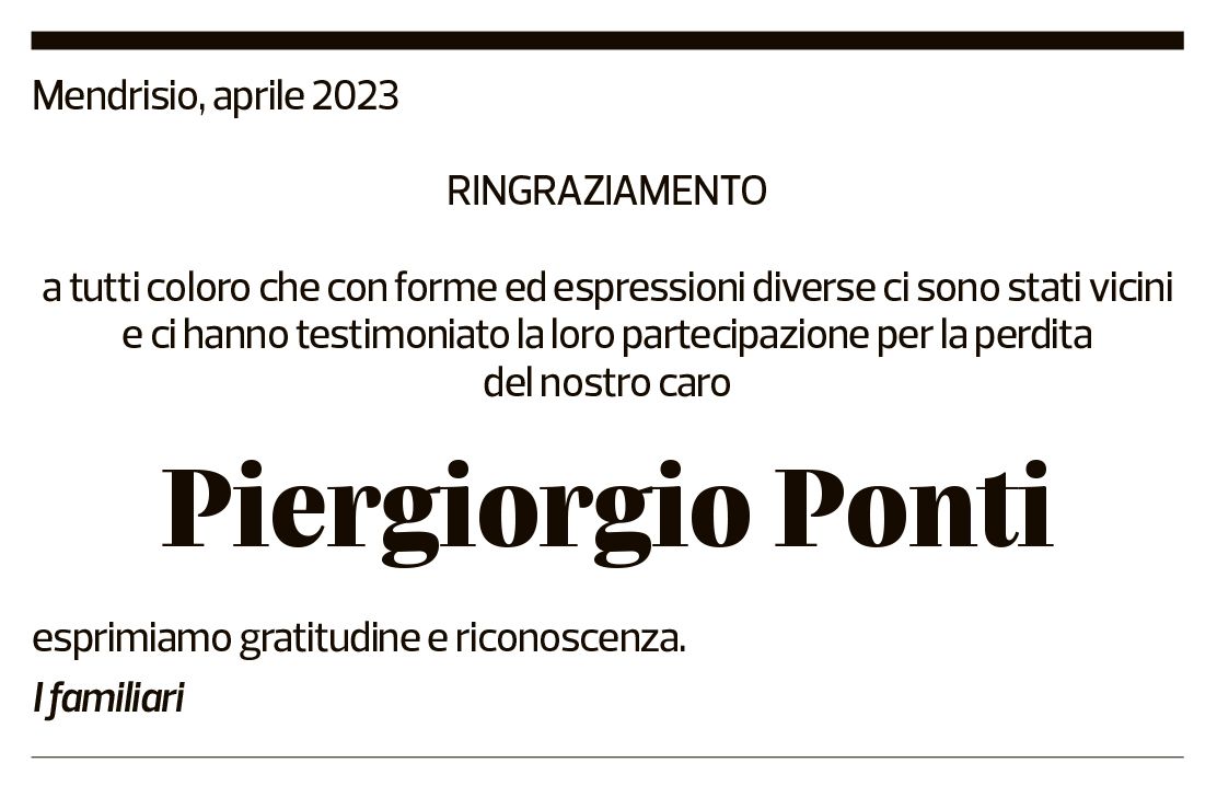 Annuncio funebre Piergiorgio Ponti