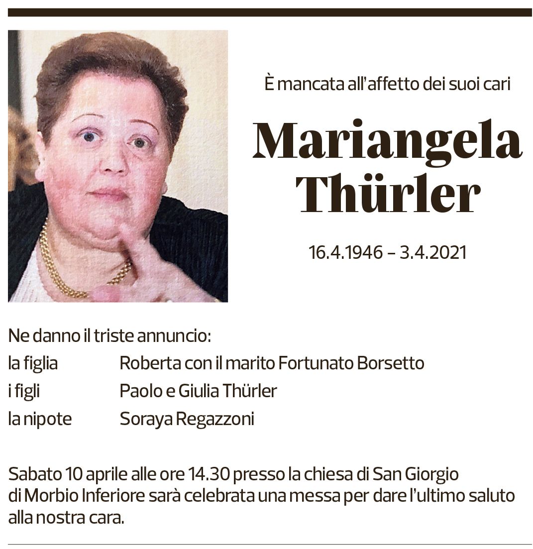 Annuncio funebre Mariangela Thürler