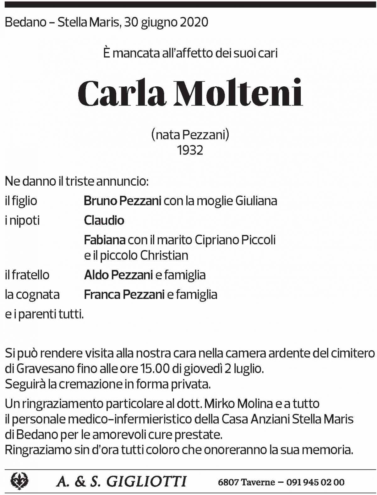 Annuncio funebre Carla Molteni
