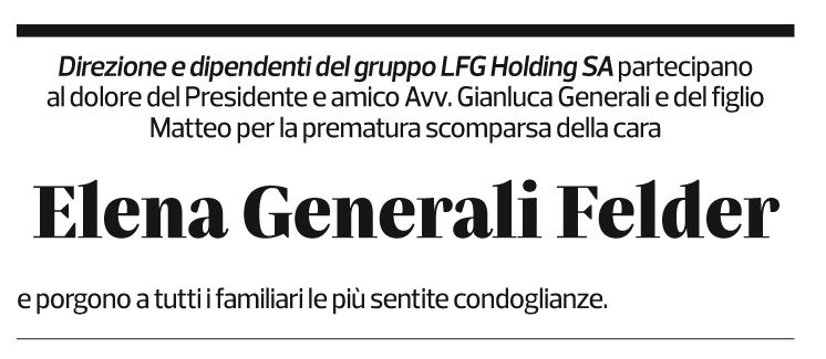 Annuncio funebre Elena Generali Felder