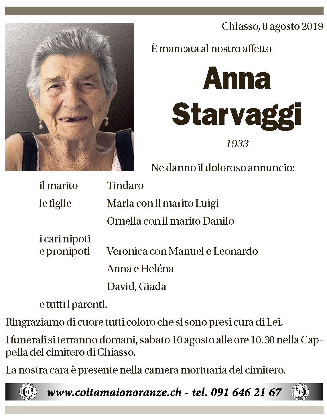 Annuncio funebre Anna Starvaggi