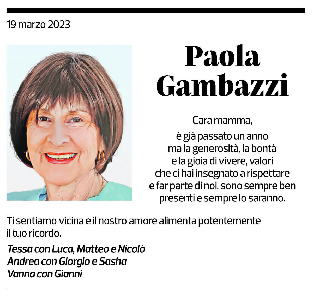 Annuncio funebre Paola Gambazzi