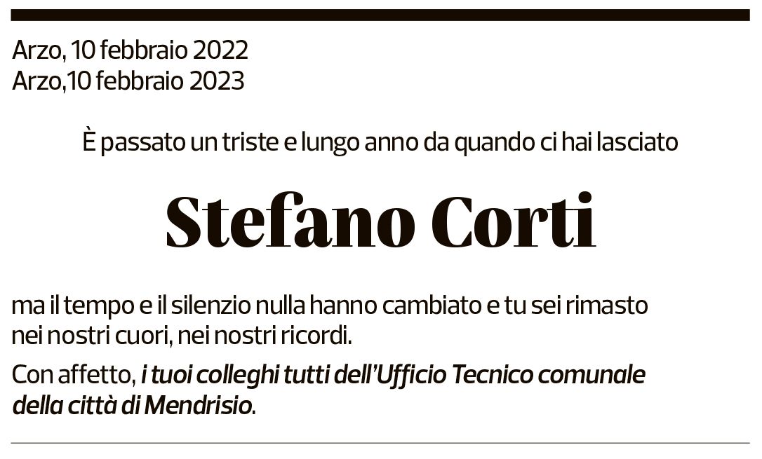 Annuncio funebre Stefano Corti