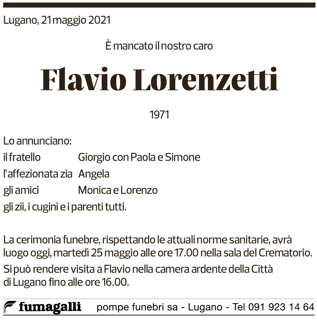 Annuncio funebre Flavio Lorenzetti