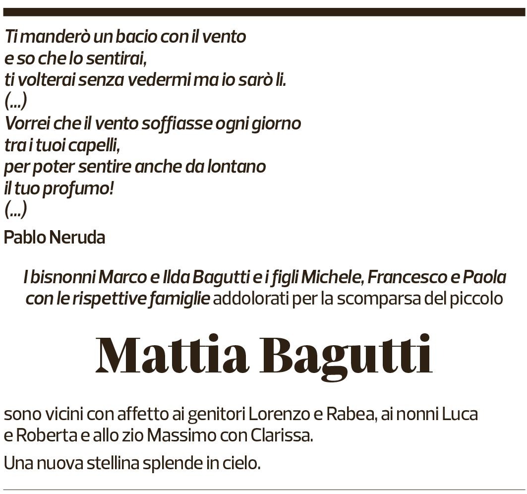 Annuncio funebre Mattia Bagutti