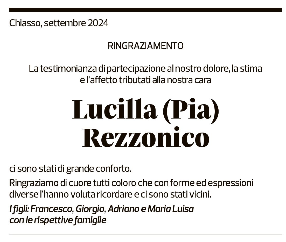 Annuncio funebre Lucilla Rezzonico