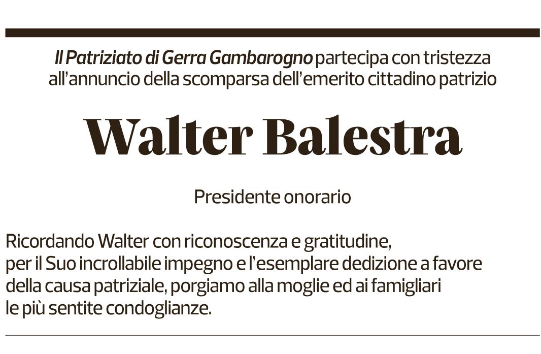 Annuncio funebre Walter Balestra