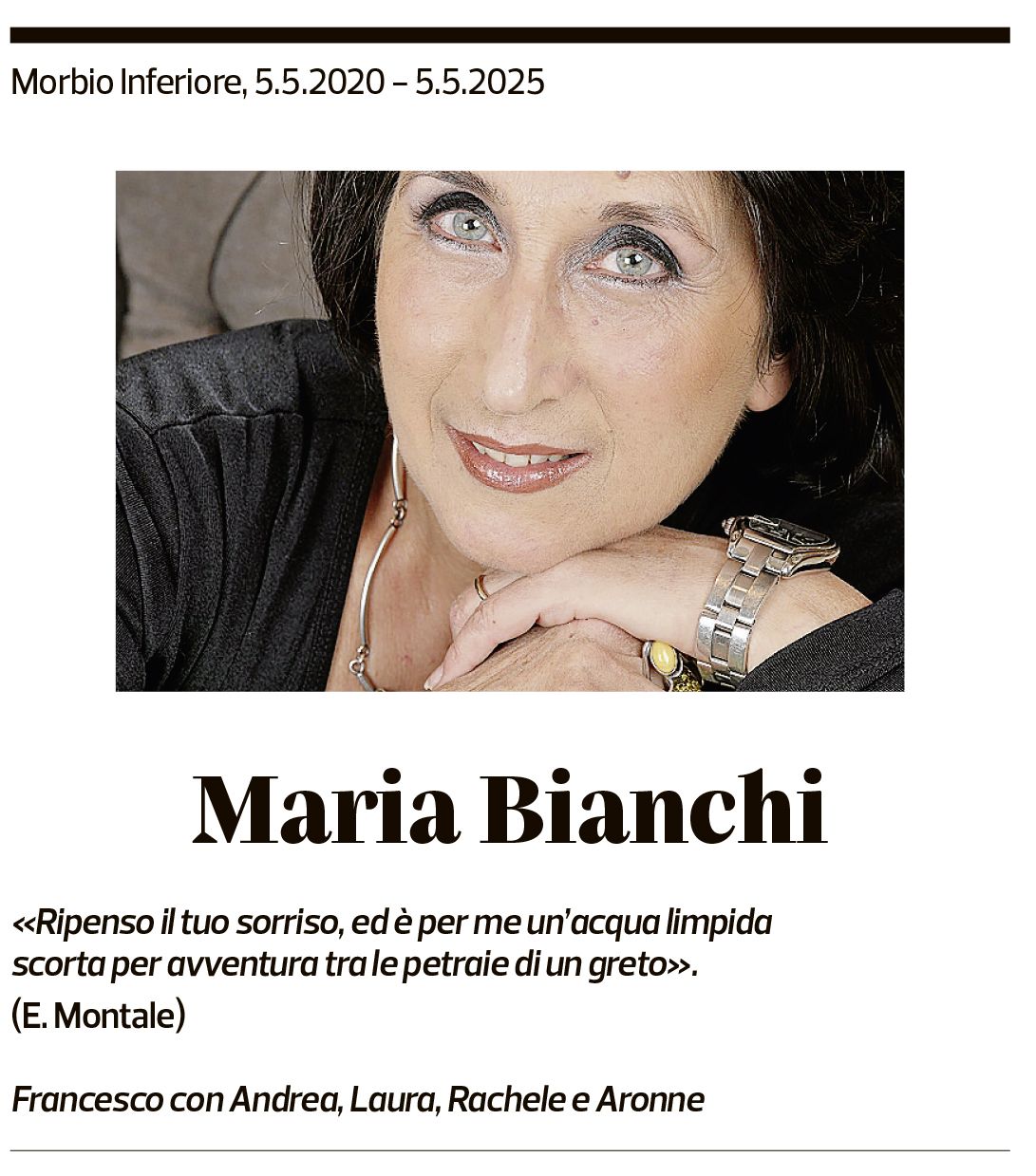 Annuncio funebre Maria Bianchi