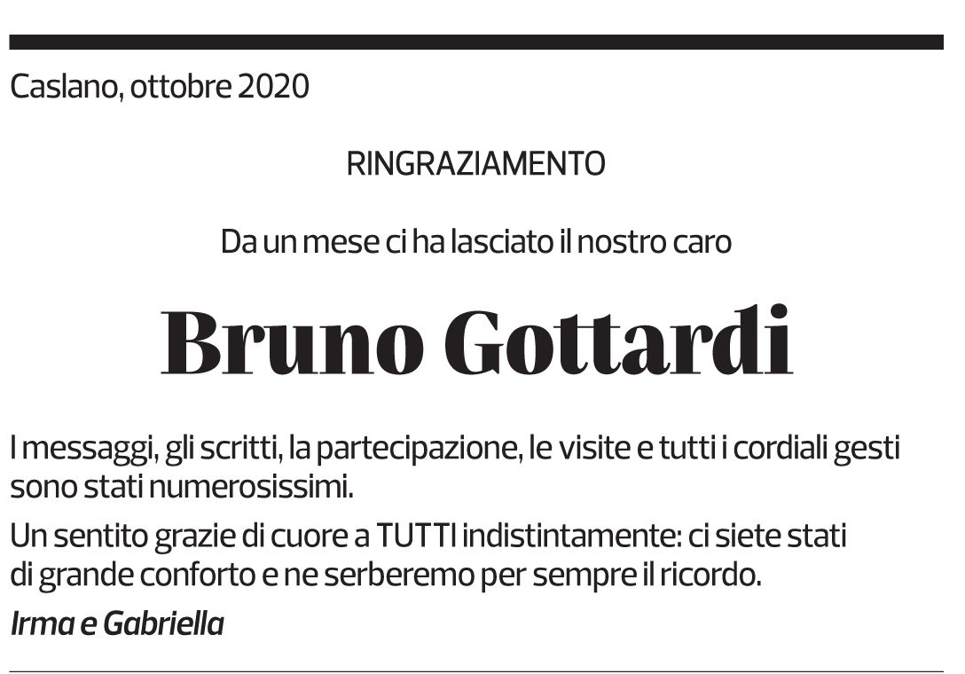 Annuncio funebre Bruno Gottardi