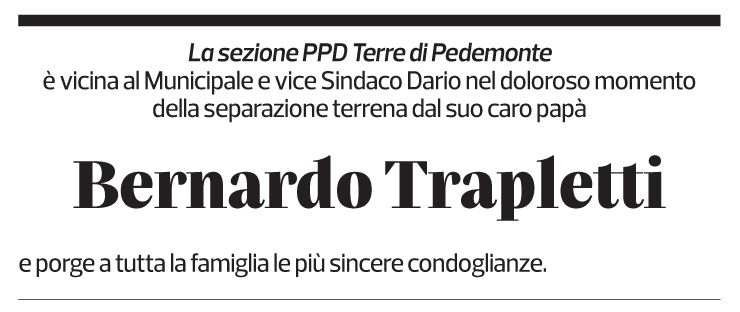 Annuncio funebre Bernardo Trapletti