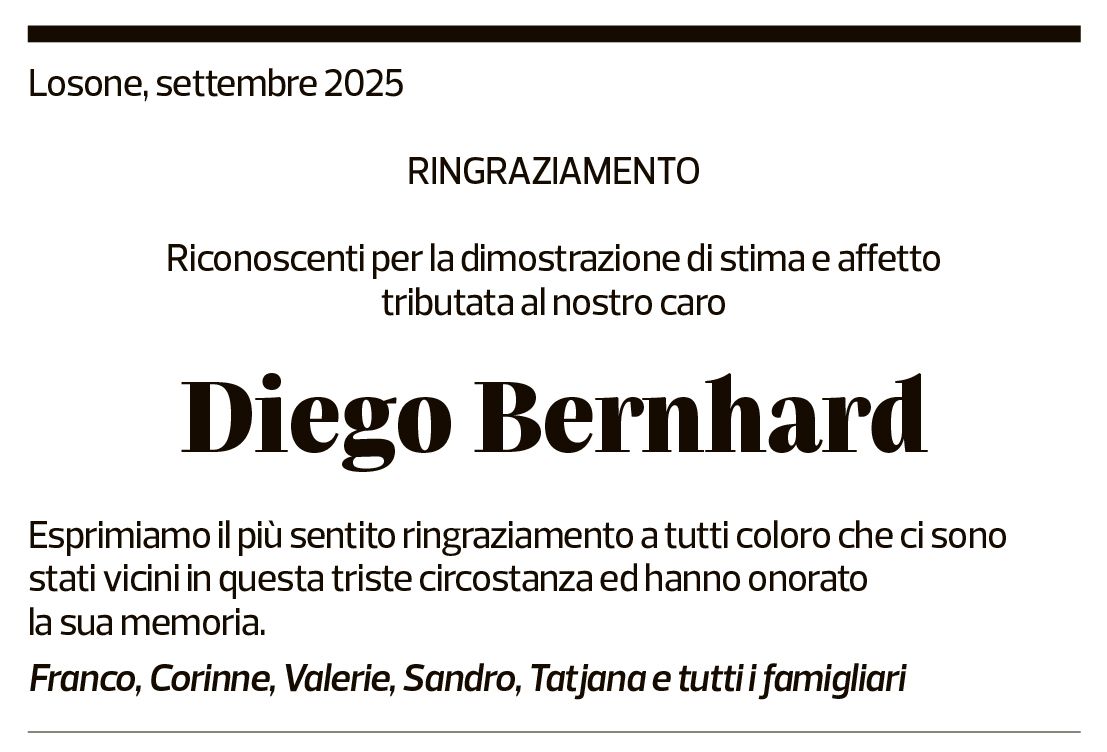 Annuncio funebre Diego Bernhard