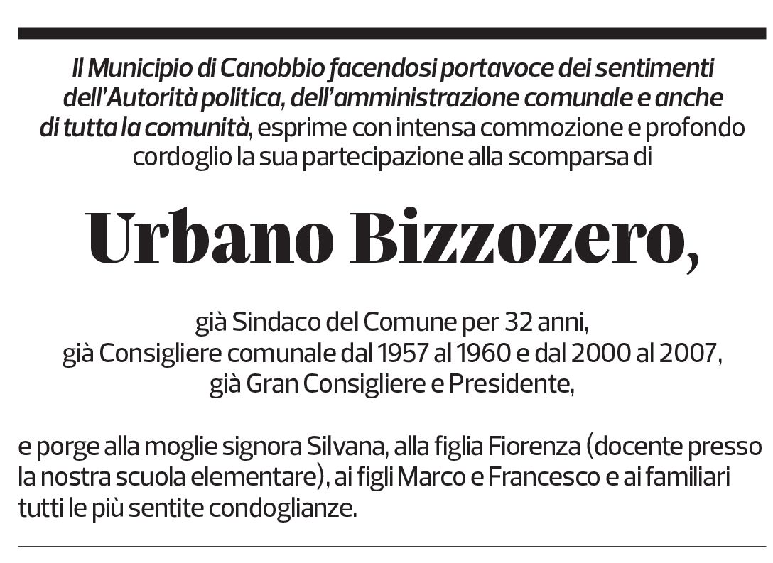 Annuncio funebre Urbano Bizzozero