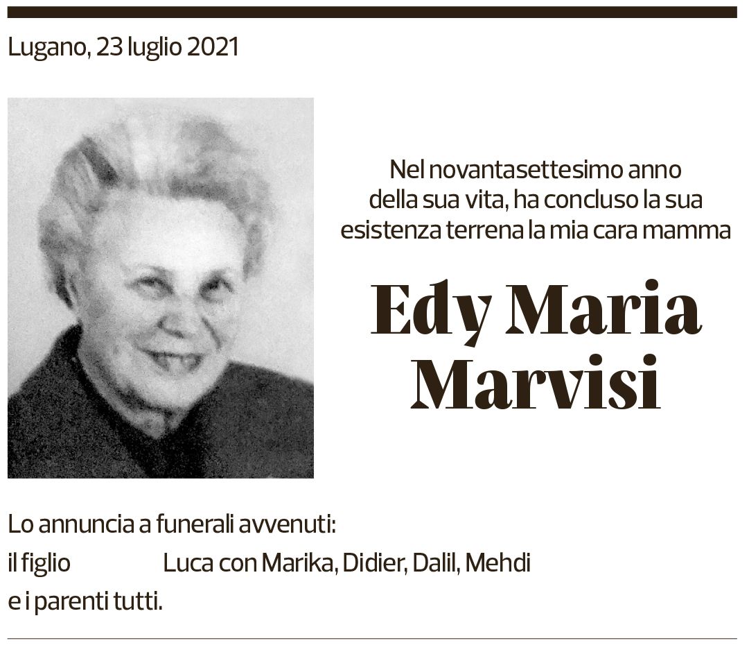 Annuncio funebre Edy Maria Marvisi