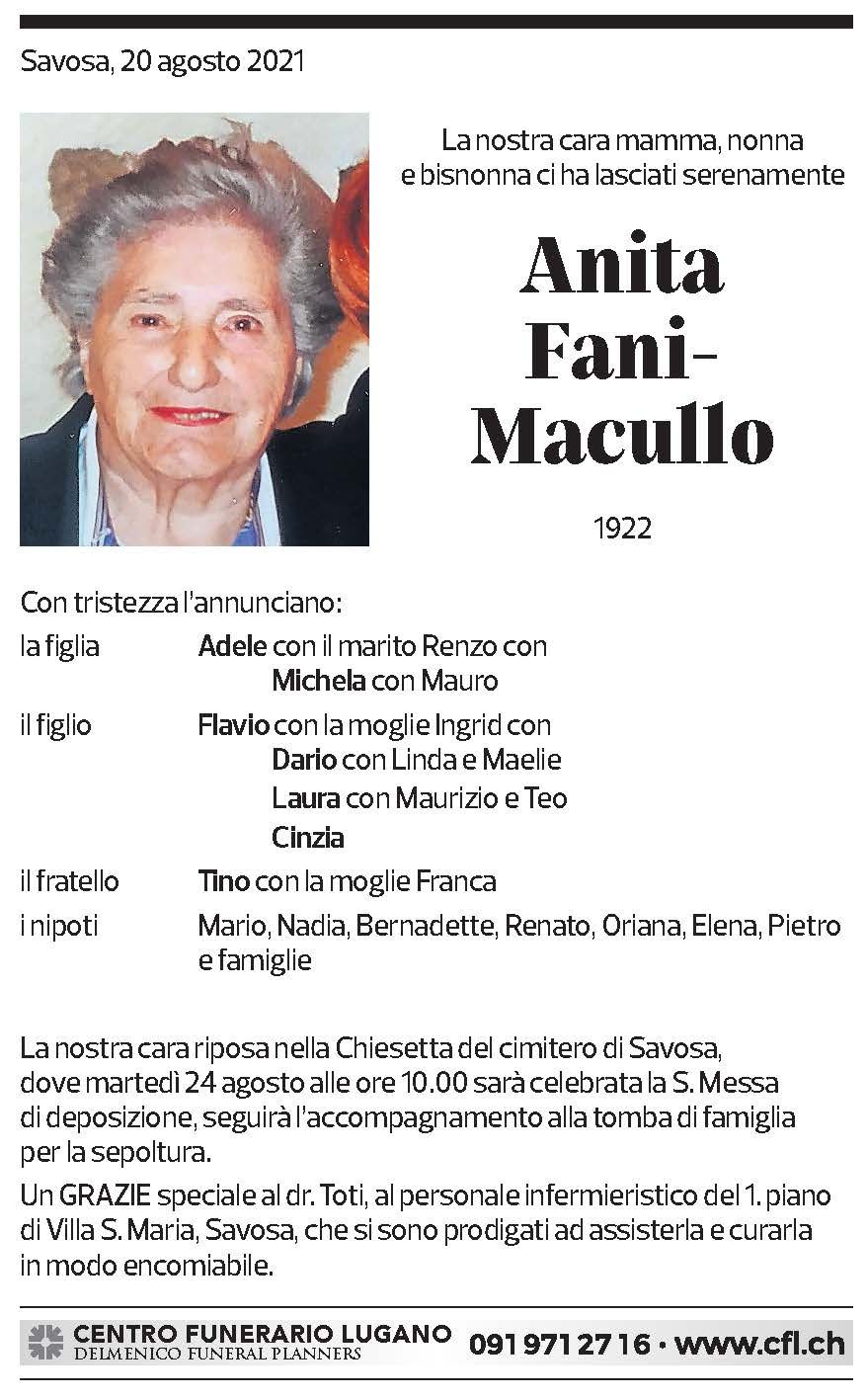 Annuncio funebre Anita Fani - Macullo