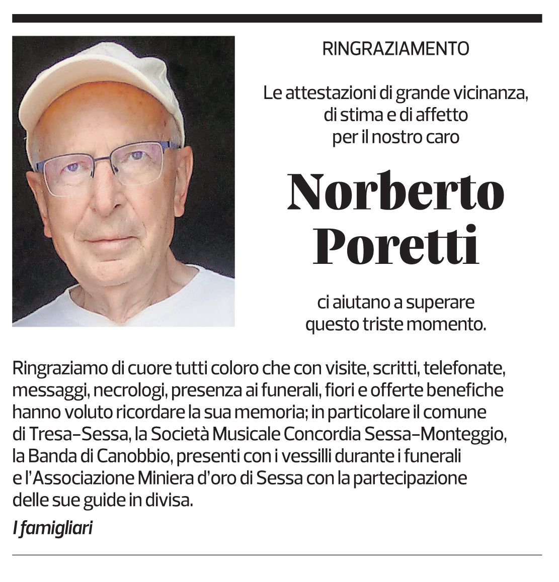 Annuncio funebre Norberto Poretti