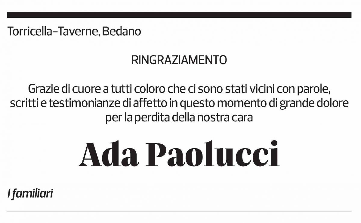 Annuncio funebre Ada Paolucci