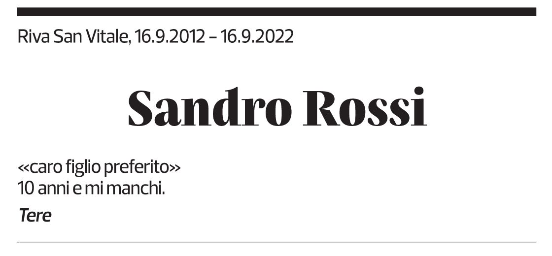 Annuncio funebre Sandro Rossi