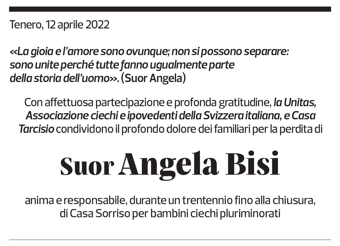 Annuncio funebre Angela Bisi