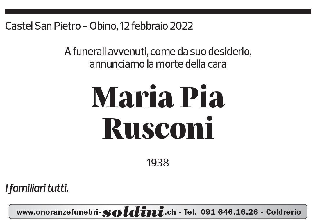 Annuncio funebre Maria Pia Rusconi