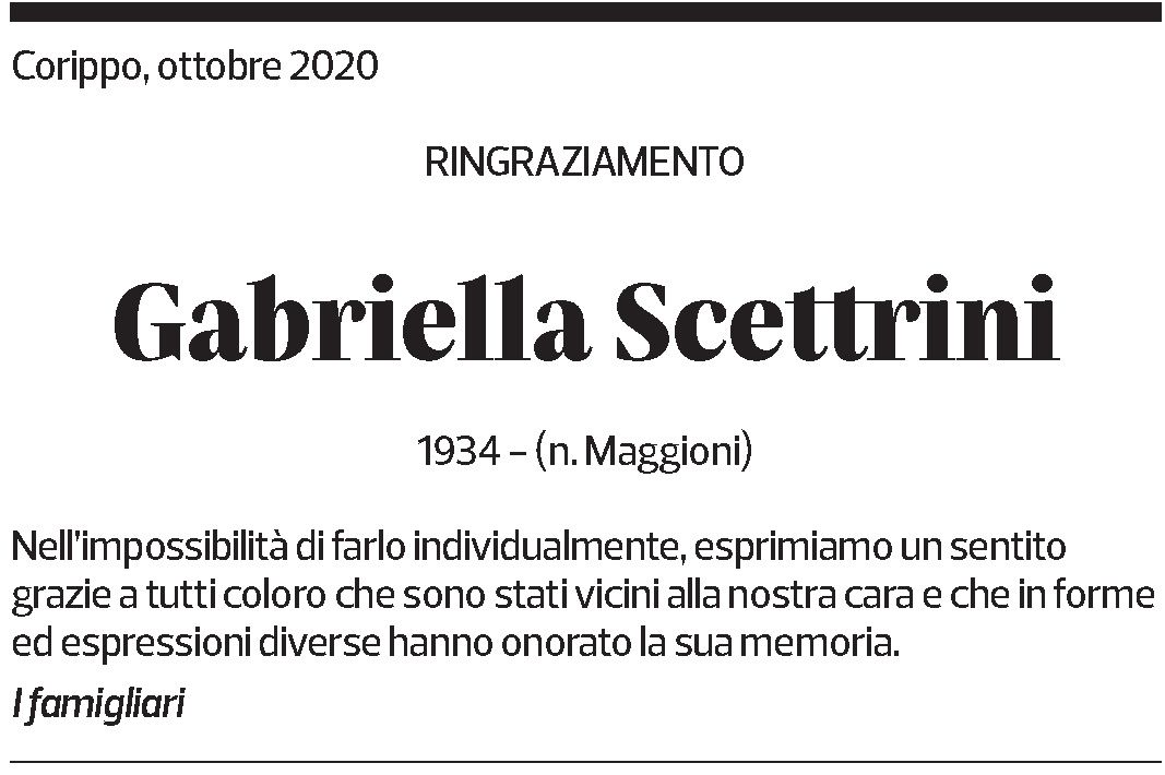 Annuncio funebre Gabriella Scettrini