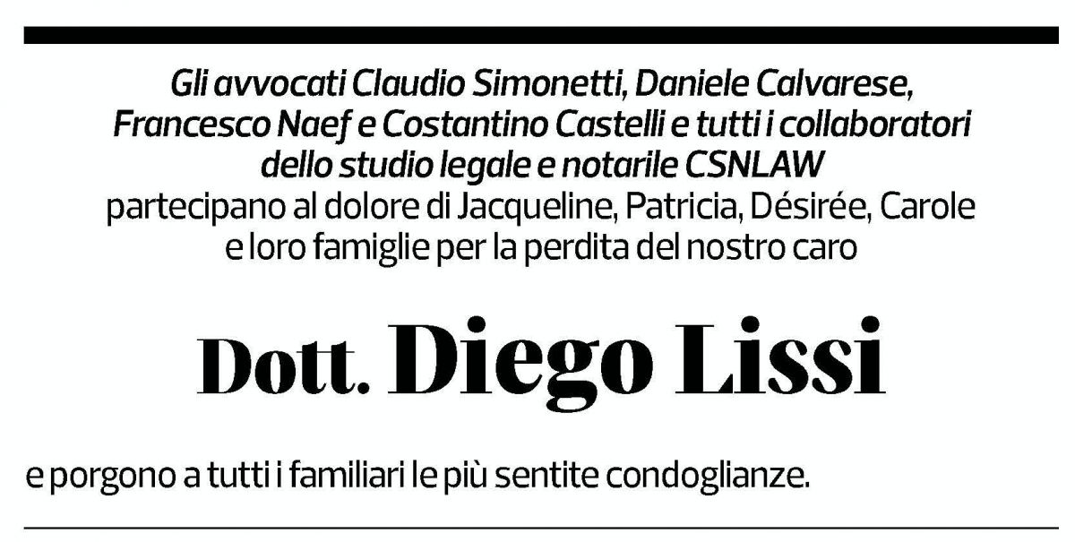 Annuncio funebre Diego Lissi