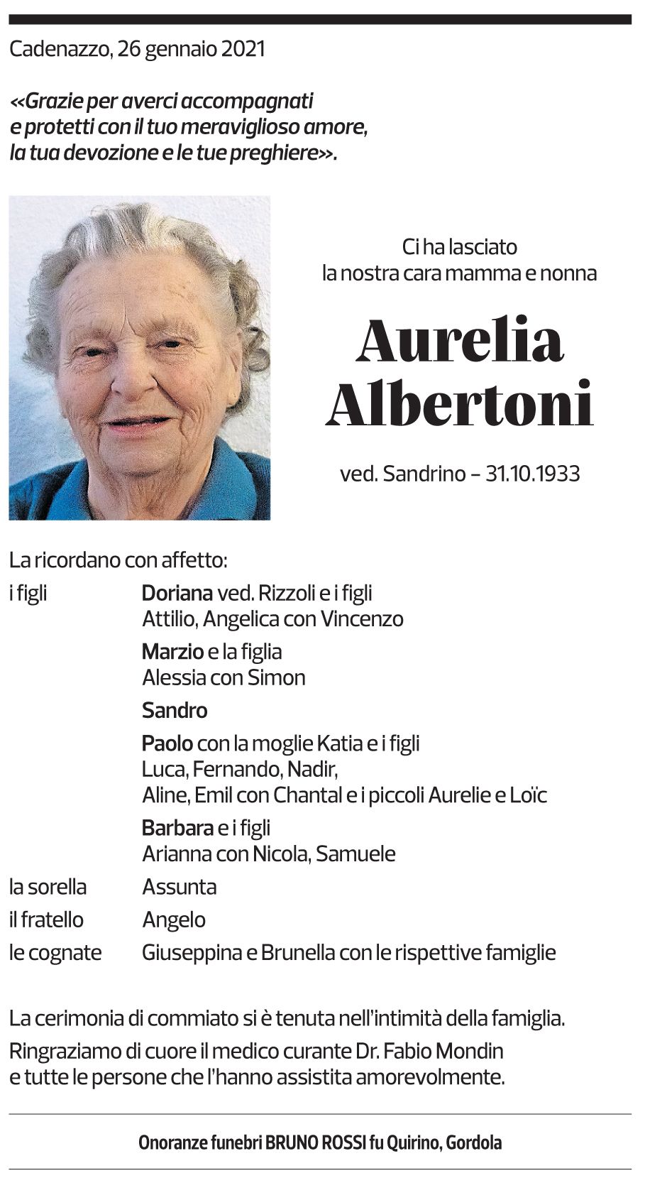 Annuncio funebre Aurelia Albertoni