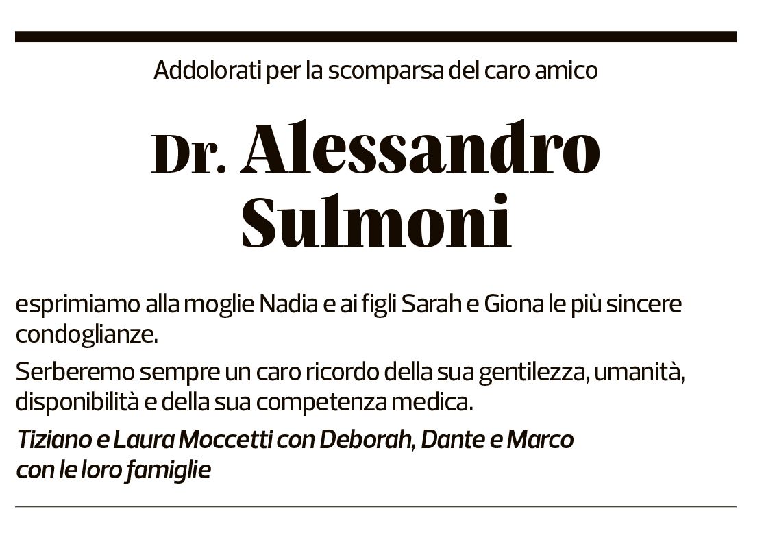 Annuncio funebre Alessandro Sulmoni