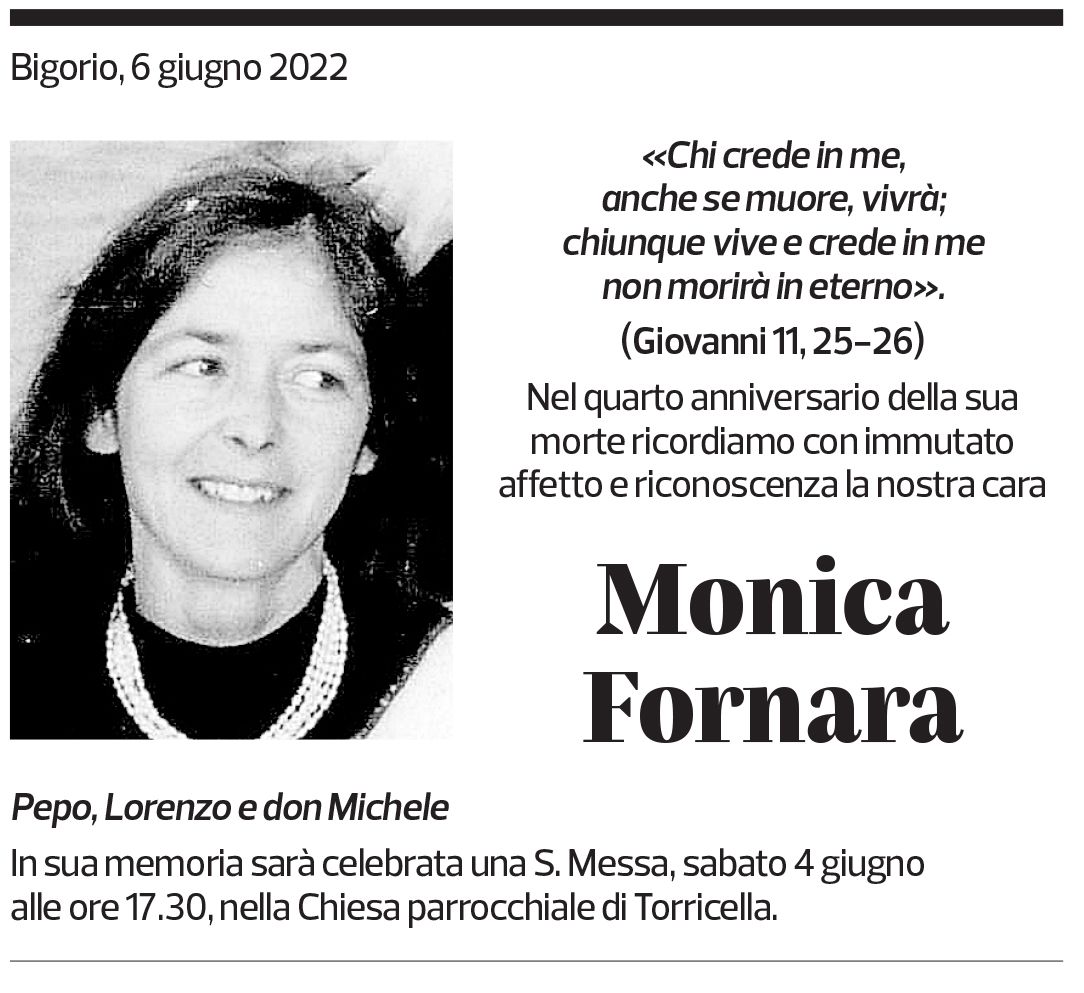 Annuncio funebre Monica Fornara