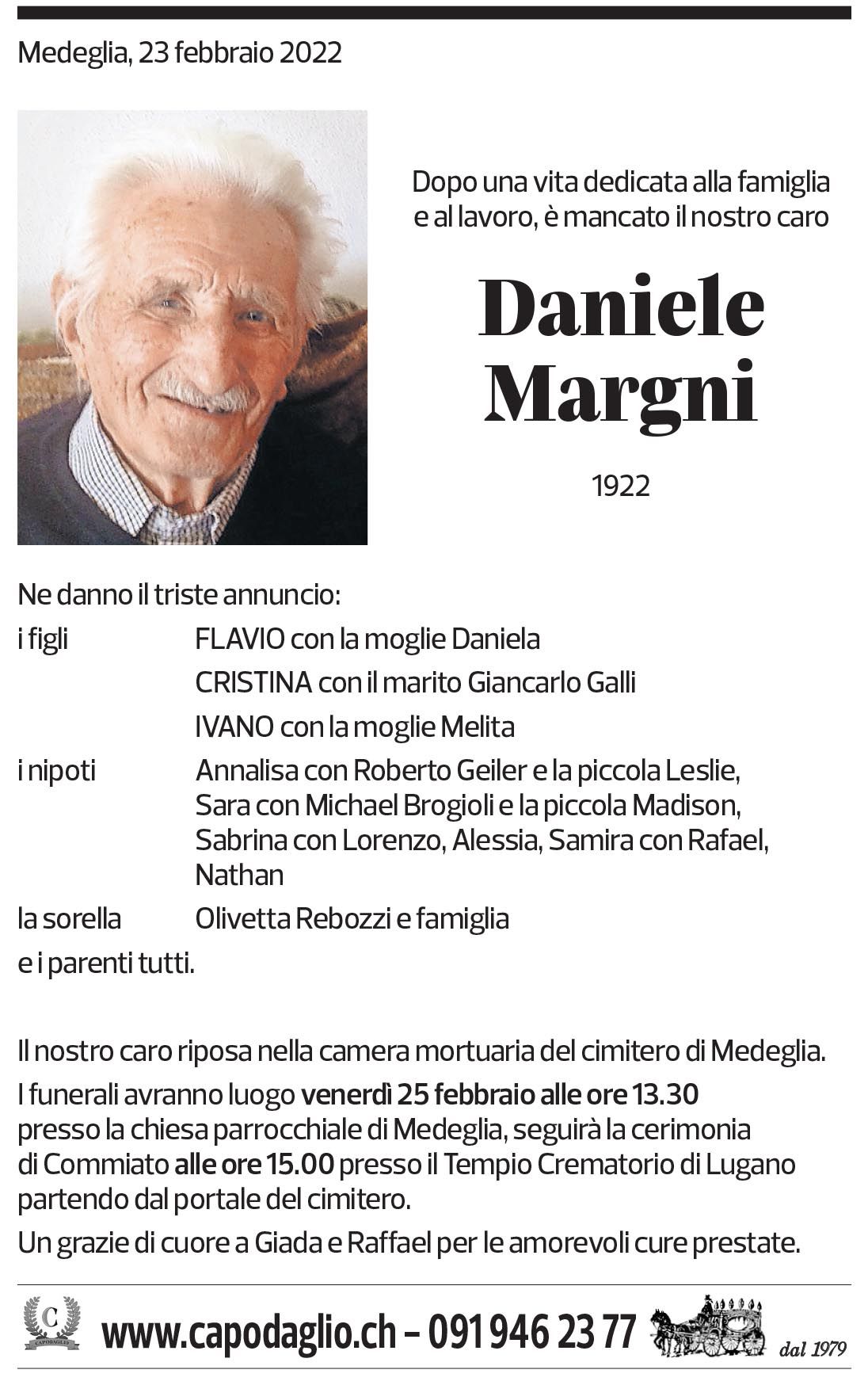 Annuncio funebre Daniele Margni