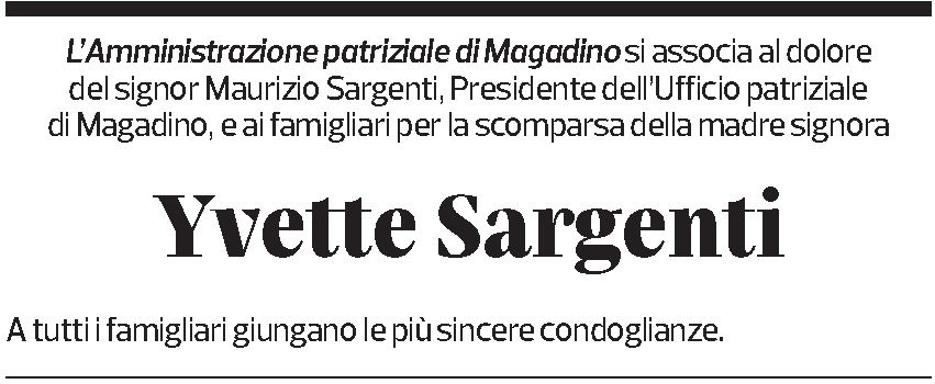 Annuncio funebre Yvette Sargenti