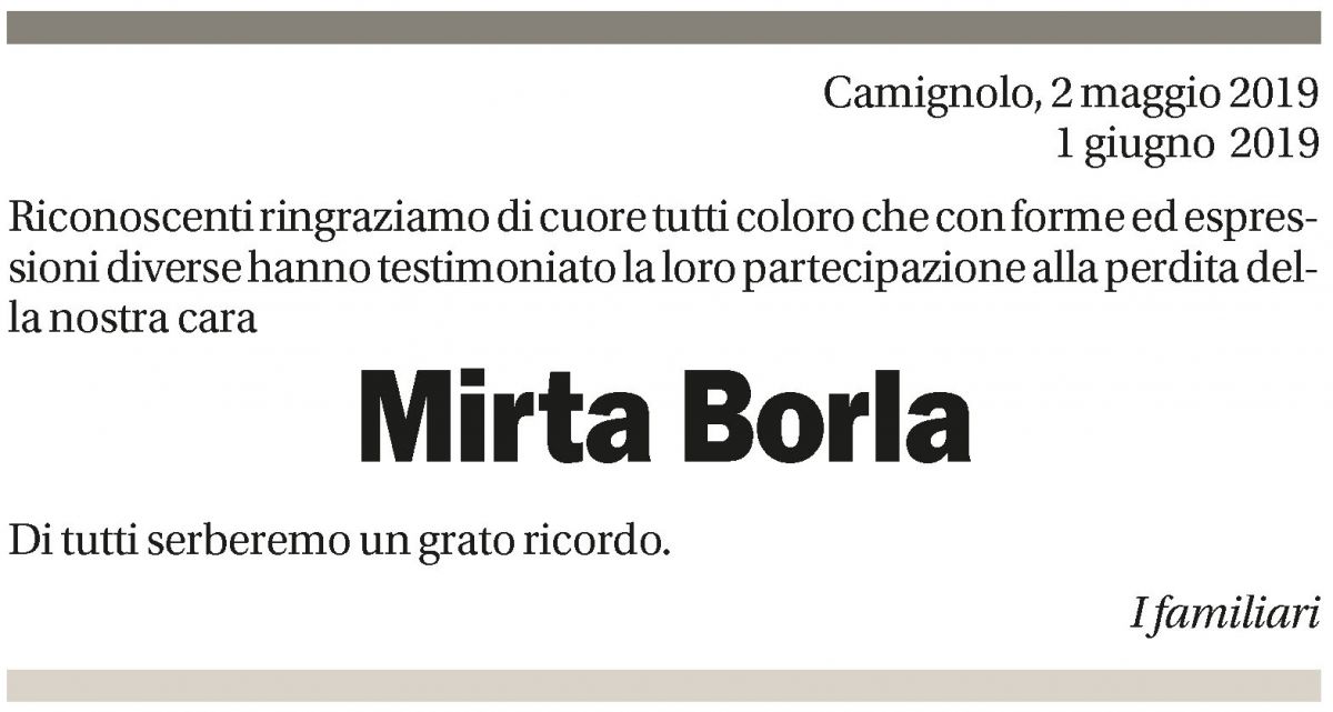Annuncio funebre Mirta Borla