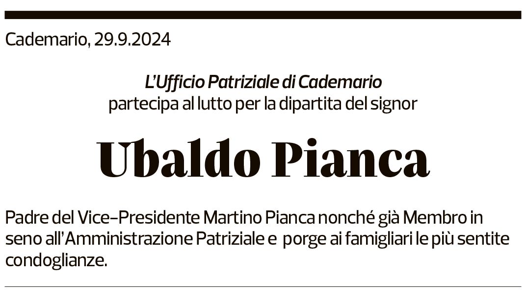 Annuncio funebre Ubaldo Pianca