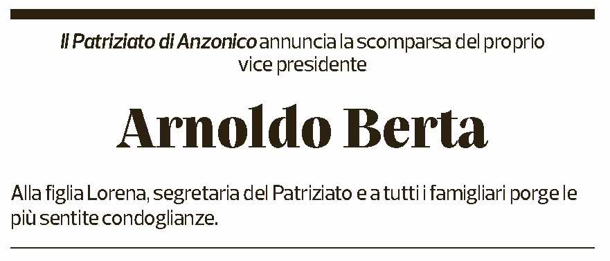 Annuncio funebre Arnoldo Berta