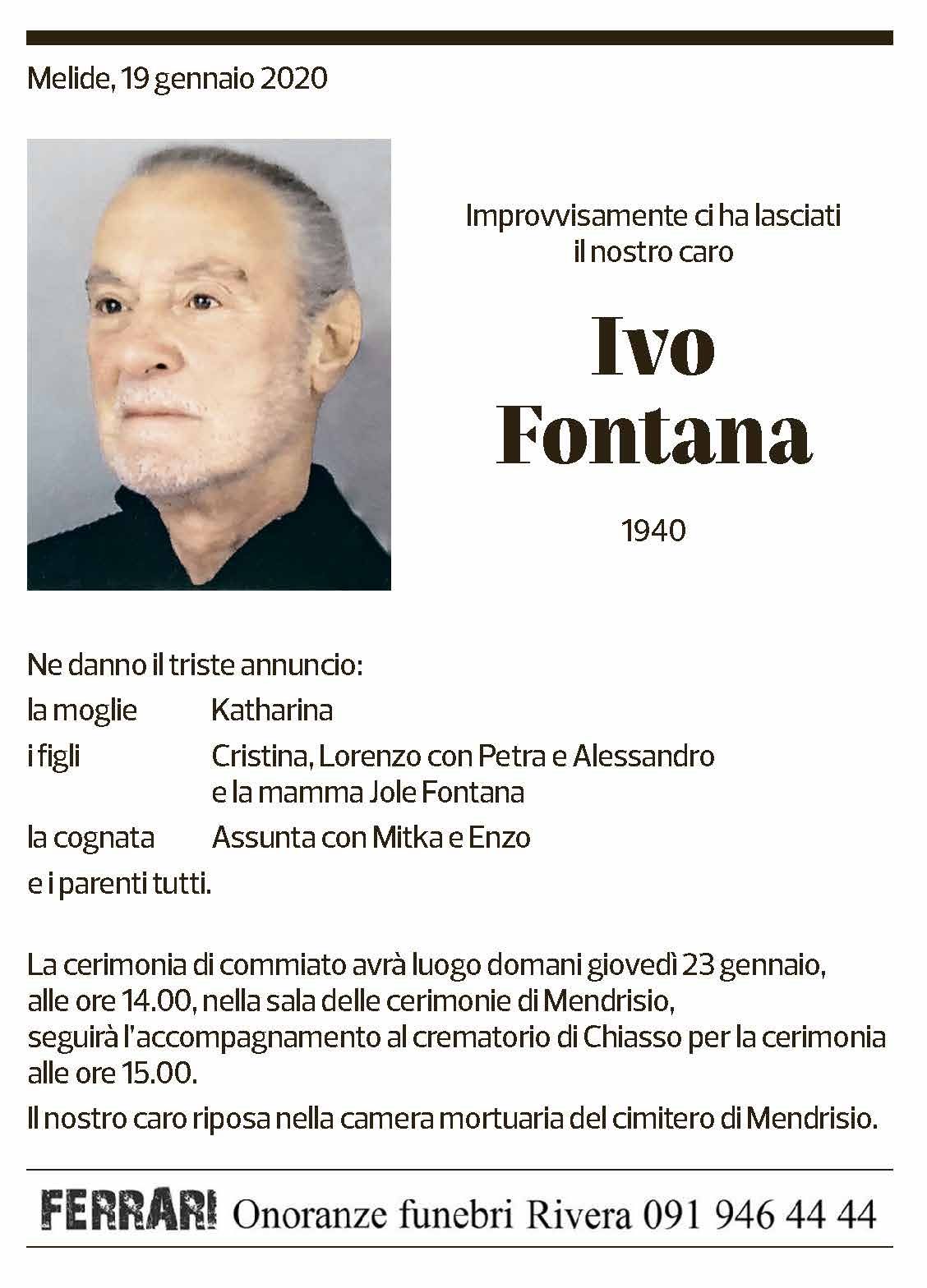 Annuncio funebre Ivo Fontana