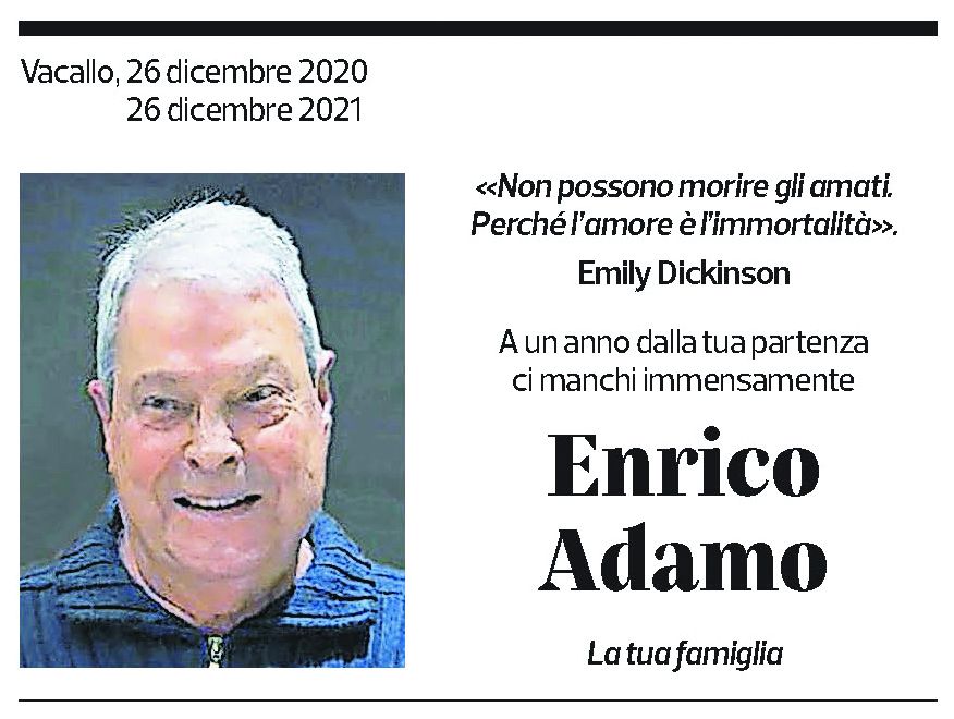 Annuncio funebre Enrico Adamo