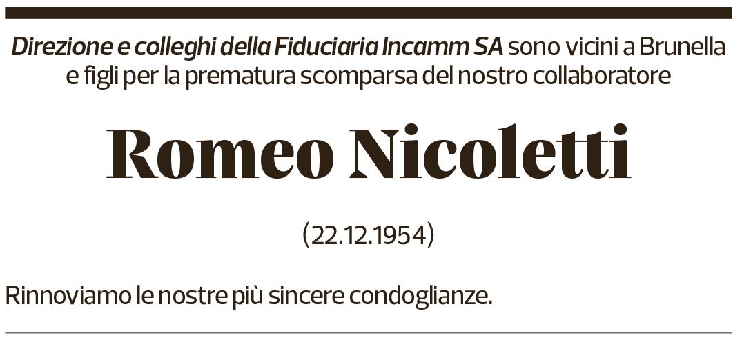 Annuncio funebre Romeo Nicoletti